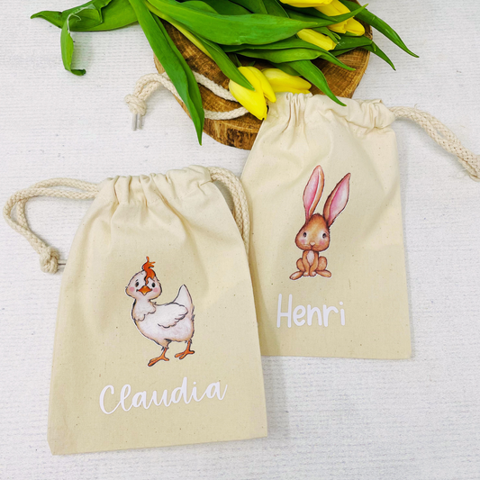 personalisierter Beutel für Ostern - ideal als kleine Geschenkverpackung, für Süßigkeiten oder Geld - verschiedene Designs mit Namen