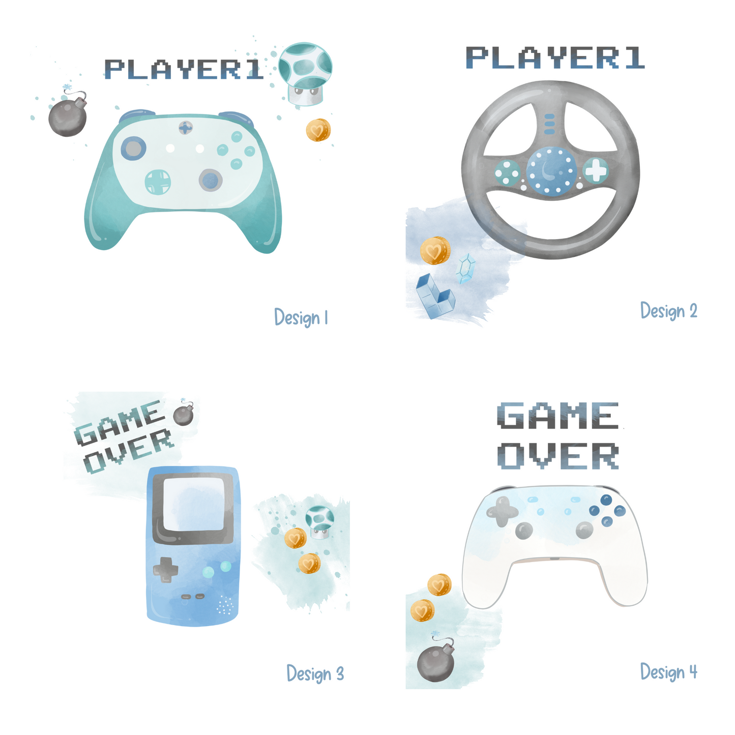 Kinderschürze personalisiert mit Gaming Design und Name, zum Backen, Basteln und Gärtnern - Wunschname und Schriftart - 7 Farben