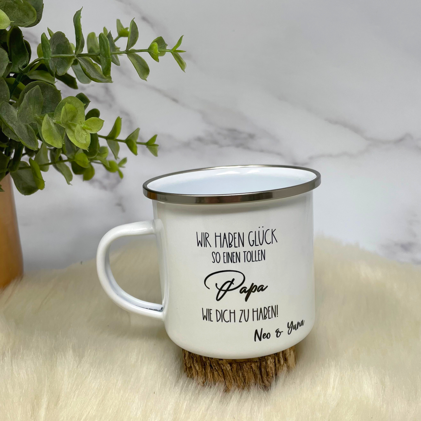 Tasse bester Papa Vatertag Geburtstag Homeoffice - Kaffeetasse Emaille Becher Papa Glück