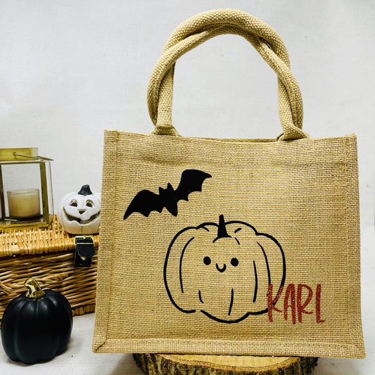 Personalisierte Jutetasche für Kinder – Perfekt zum Süßigkeiten sammeln an Halloween