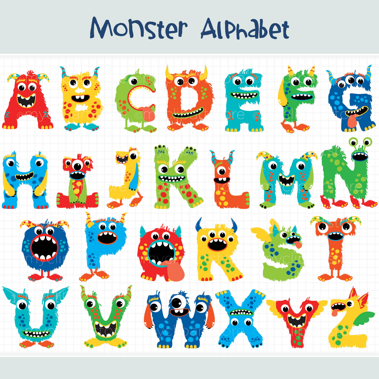 Kinderschürze personalisiert mit Monster Initial und Name, zum Backen, Basteln und Gärtnern - Wunschname und Schriftart - 7 Farben