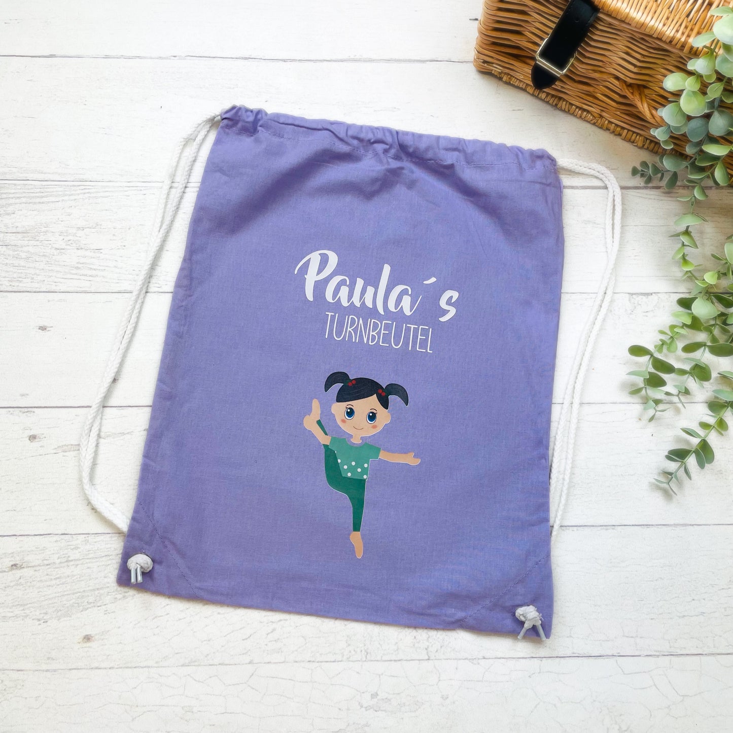 Turnbeutel Yoga Kita Kindergarten Stofftasche mit Name personalisiert Yoga Asanas - rosa grün grau hellblau