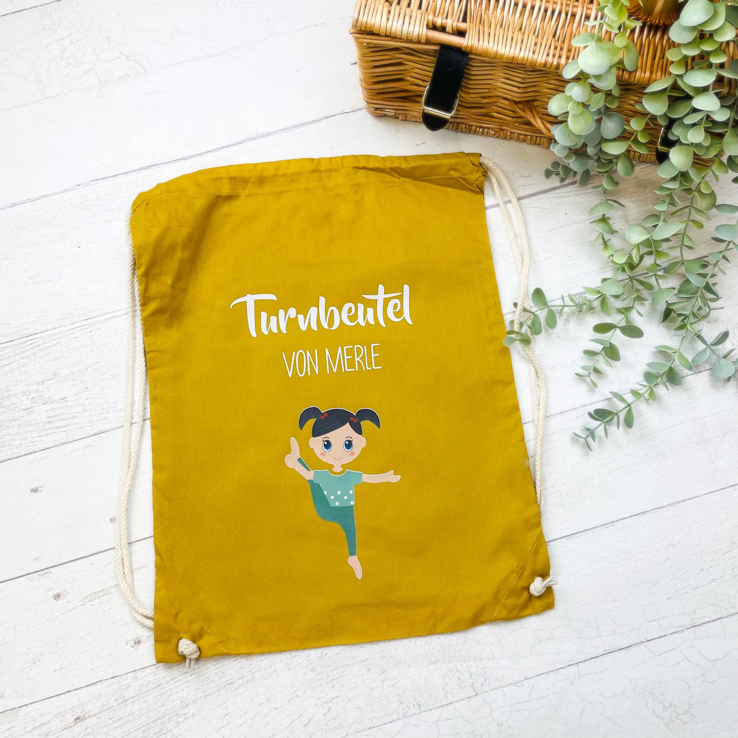 Turnbeutel Yoga Kita Kindergarten Stofftasche mit Name personalisiert Yoga Asanas - rosa grün grau hellblau