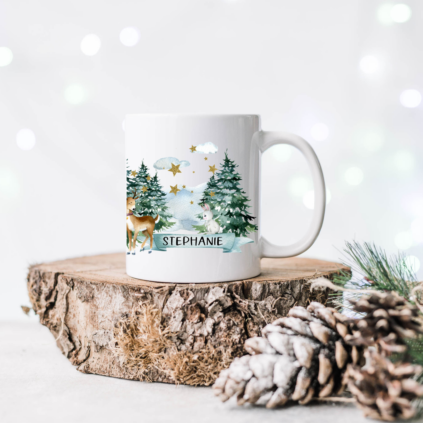 Keramik Tasse Weihnachten - personalisiert mit Namen - Schneelandschaft - Wichtelgeschenk - Christmas Mug - Design Wald
