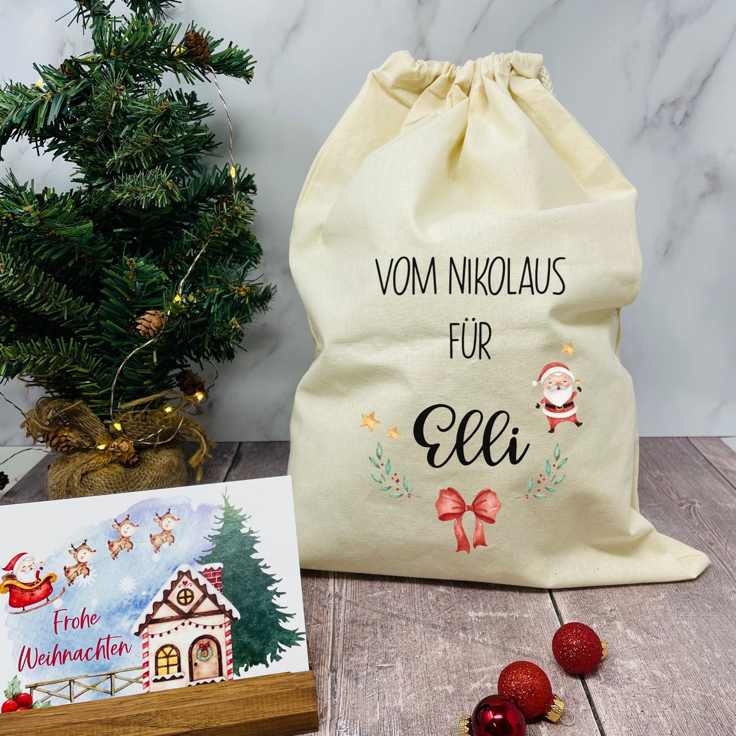personalisierter Beutel für Nikolaus Weihnachten - ideal als kleine Geschenkverpackung, für Süßigkeiten oder Geld - zwei Designs mit Namen