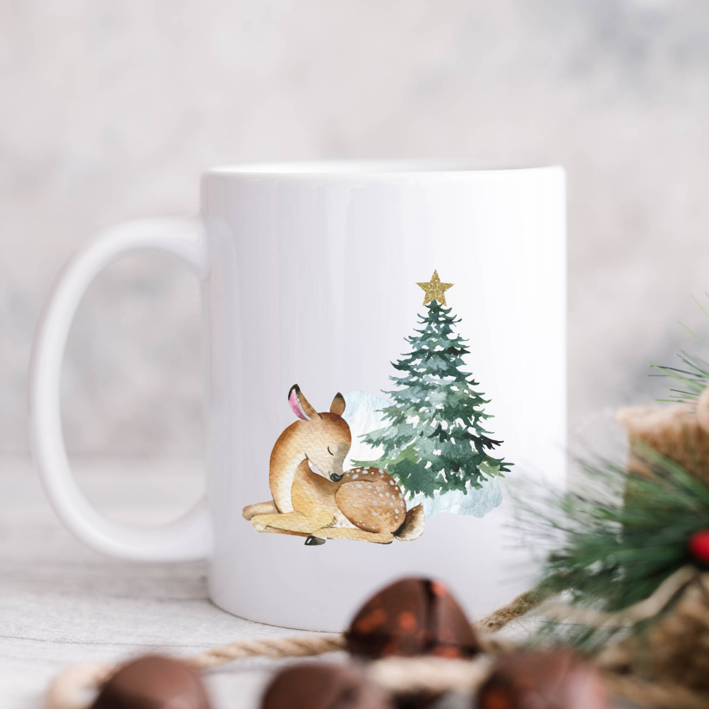 Keramik Tasse Weihnachten - personalisiert mit Namen - Schneelandschaft - Wichtelgeschenk - Christmas Mug - Design Wald