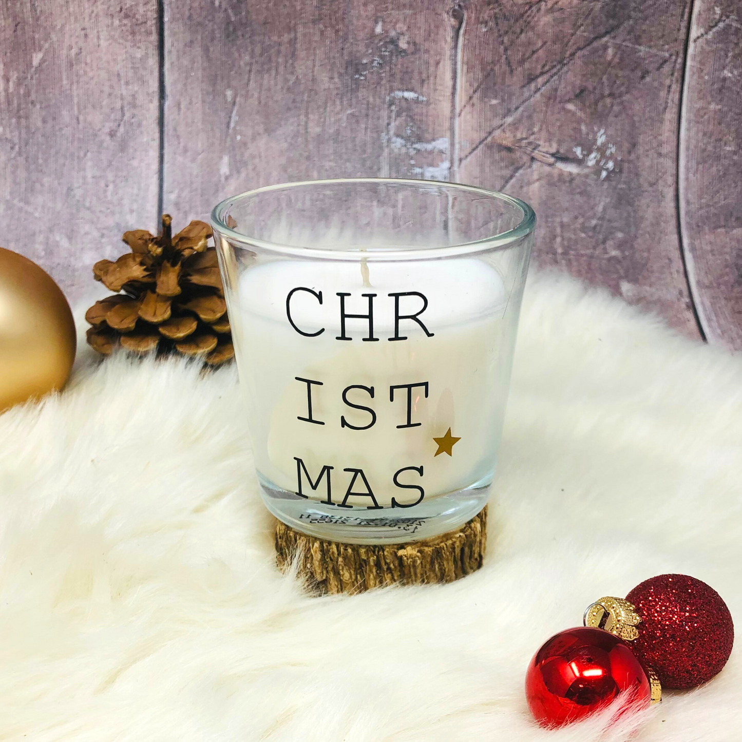 Weihnachtskerze Duftkerze im Glas Vanille CHRISTMAS - Geschenk Wichtelgeschenk Kollegin Danke sagen Stern gold silber rot