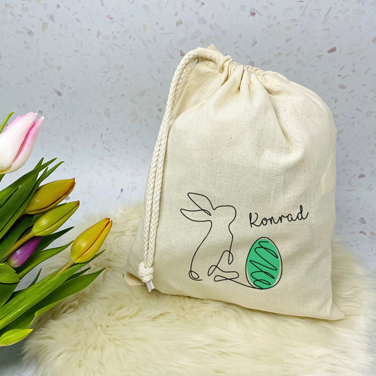 Geschenkbeutel Ostern personalisiert - modernes One Line Art Design mit Osterhase und Name - verschiedene Farben - Geschenk, Osterkörbchen