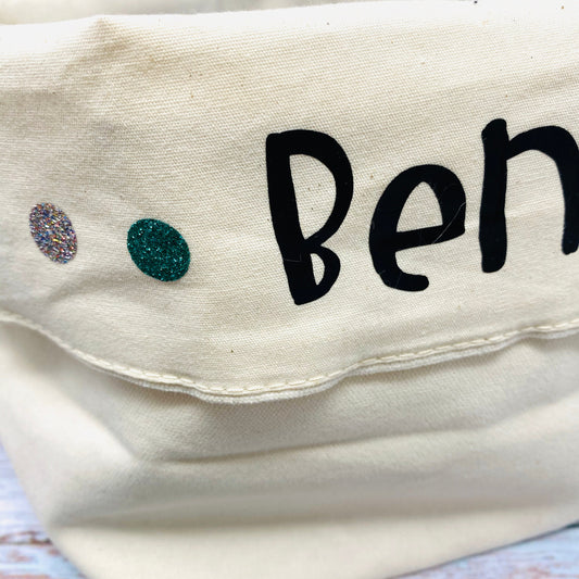 Utensilo Aufbewahrungskörbchen Kinderzimmer Baby Junge blau Stoff natur personalisiert mit Namen