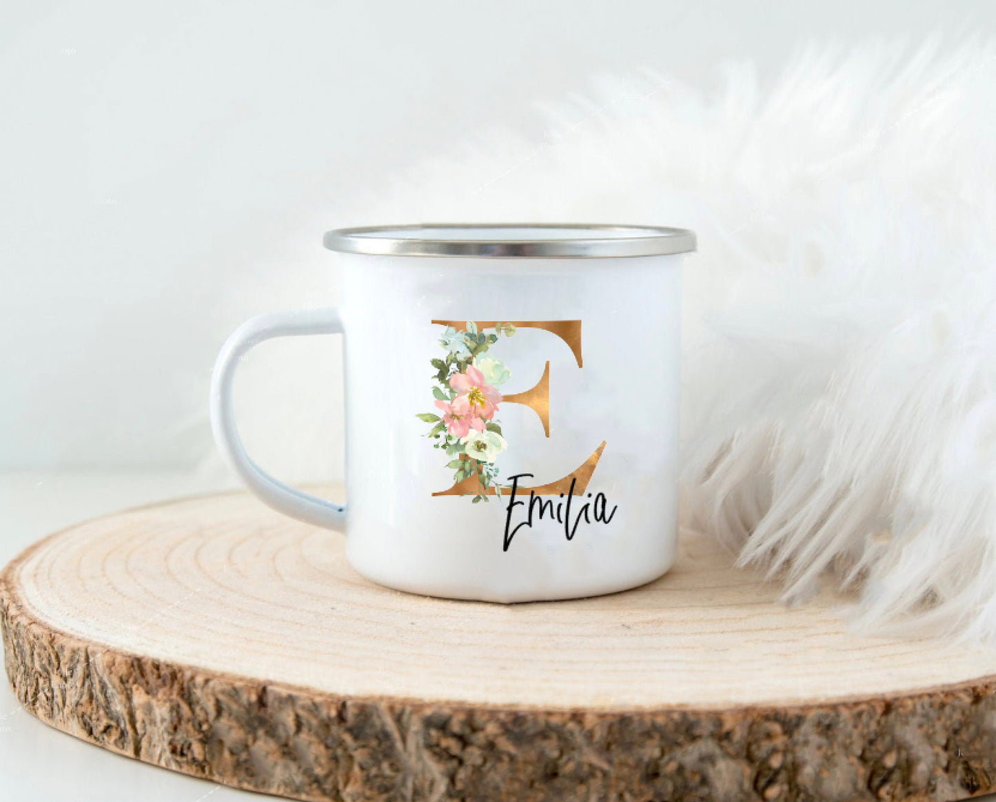 Kinderbecher mit Namen - Tasse Emailletasse Kindertasse Becher personalisiert - Mädchen Blumen