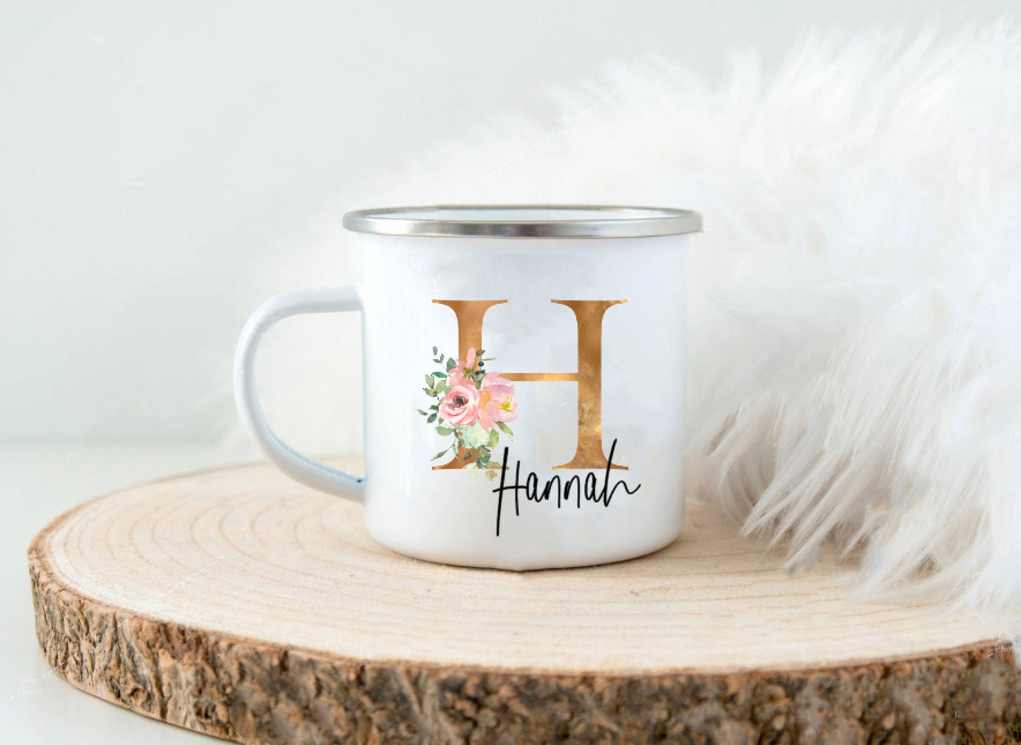 Kinderbecher mit Namen - Tasse Emailletasse Kindertasse Becher personalisiert - Mädchen Blumen