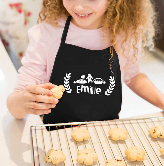 Kinderschürze mit Namen - personalisiert - blau schwarz oder pink - Backen Kochen