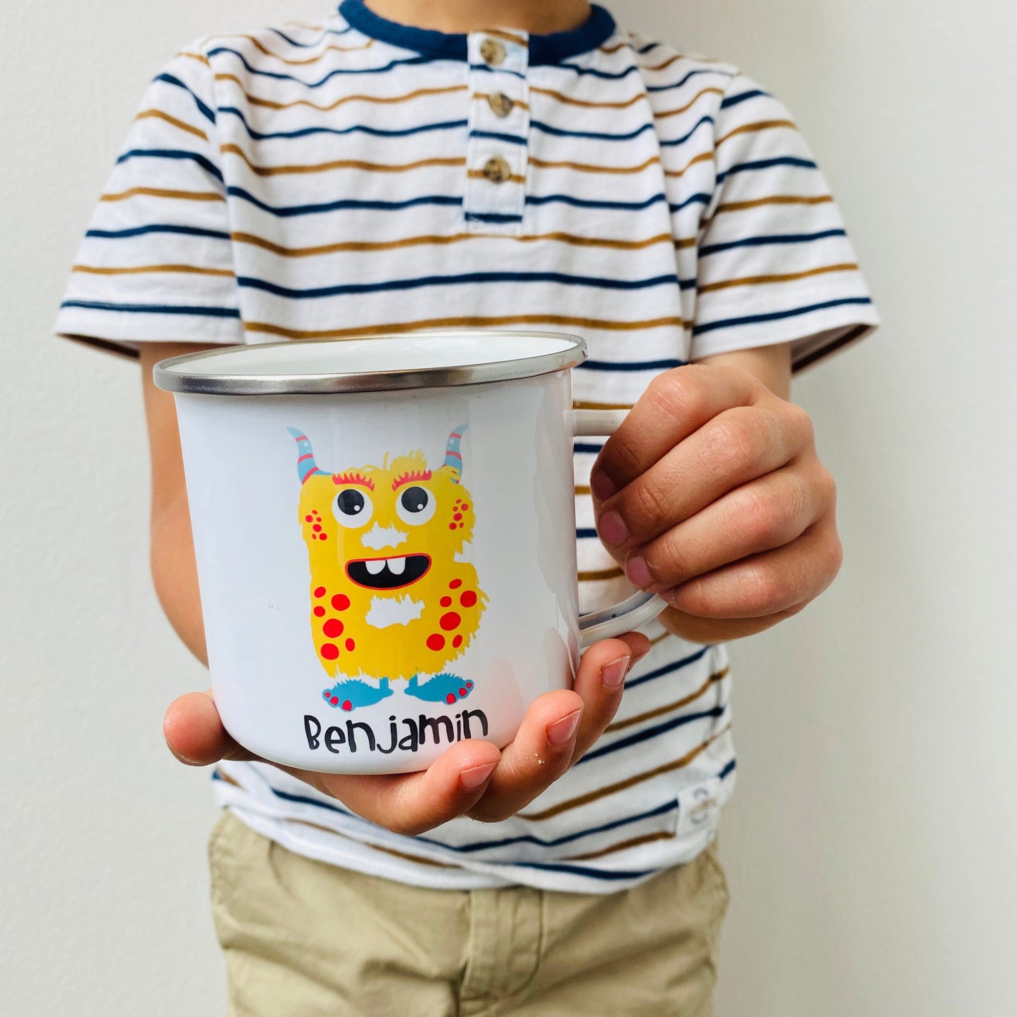 Kinderbecher mit Namen - Tasse Emailletasse Kindertasse Becher personalisiert - Jungs Monster