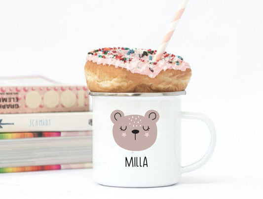 Kindertasse Reise Emaille Becher - personalisiert - 6 neutrale Motive