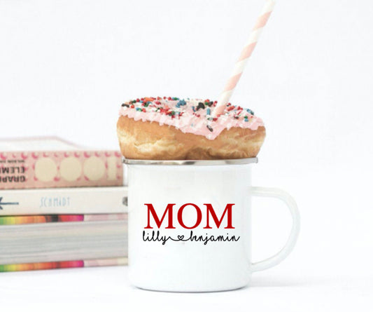 Mom Tasse Emaille personalisiert mit Namen - Farbe wählbar - Kaffeetasse Becher - Geschenk Mama