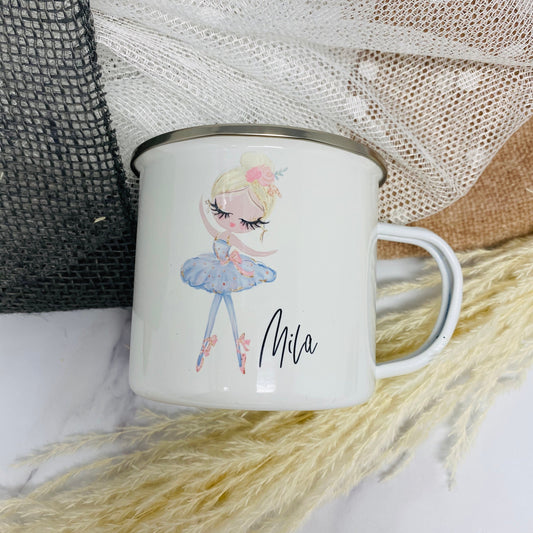 Kinderbecher mit Namen - Tasse Emailletasse Kindertasse Becher personalisiert - 6 Ballerinas zur Auswahl