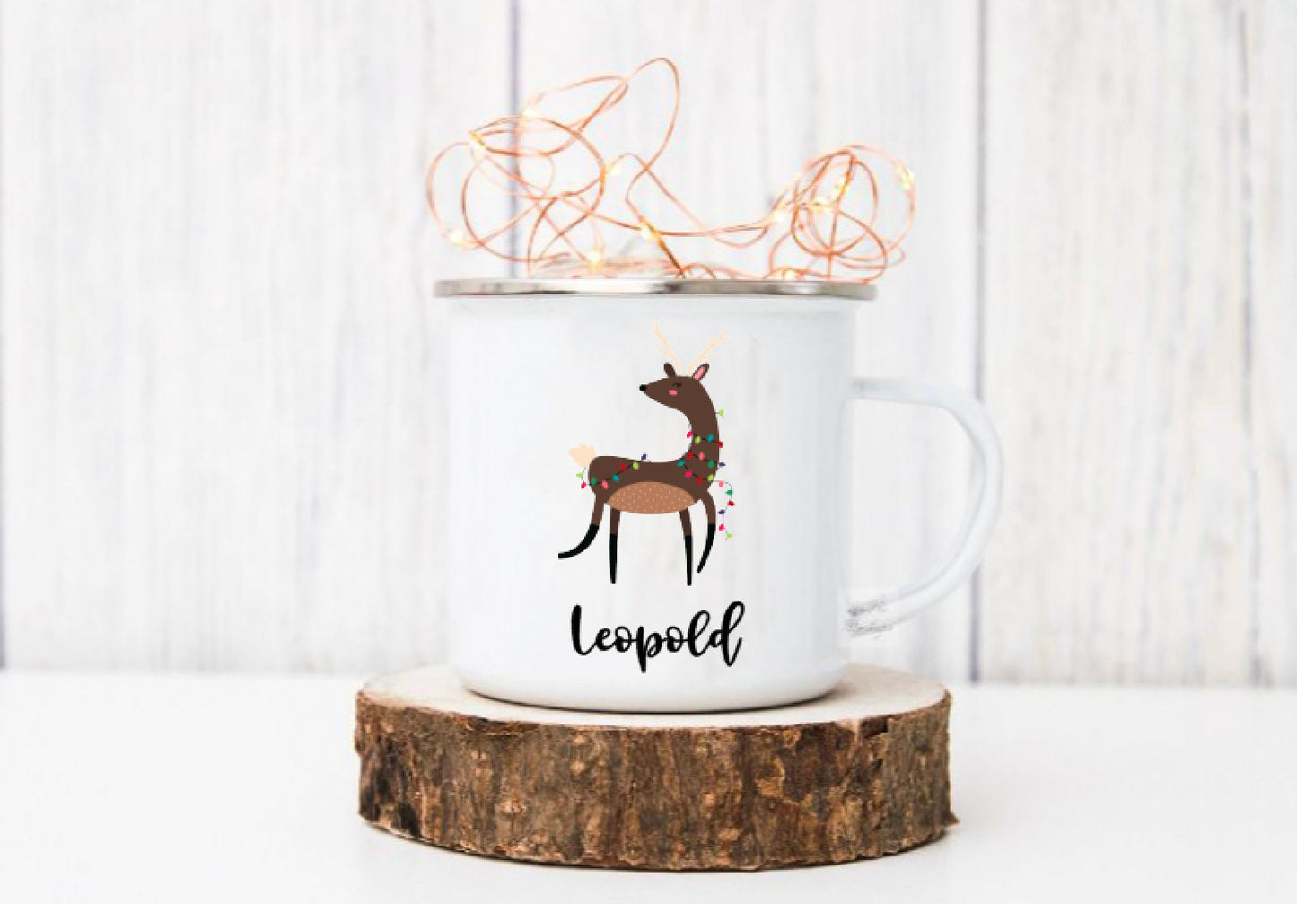 Emaille Tasse mit weihnachtlichten Motiven - Geschenk für die Familie - personalisiert - Mengenrabatt