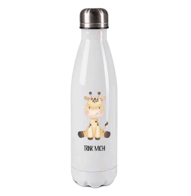 Thermoskanne Trinkflasche Edelstahl personalisiert mit Namen und Safari Tier - toll für Schule, Kindergarten und Freizeit - T1