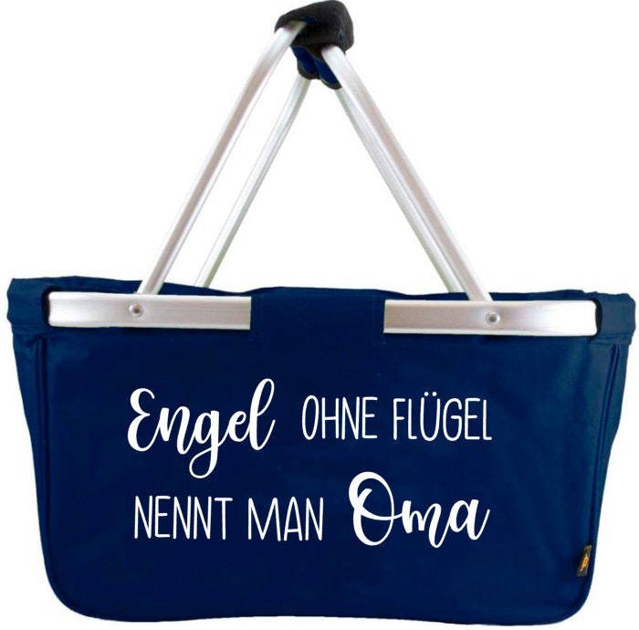 Geschenk für die Oma - Einkaufskorb Engel ohne Flügel nennt man Oma - faltbar - Farbe blau navy - auch personalisiert mit Namen der Enkel
