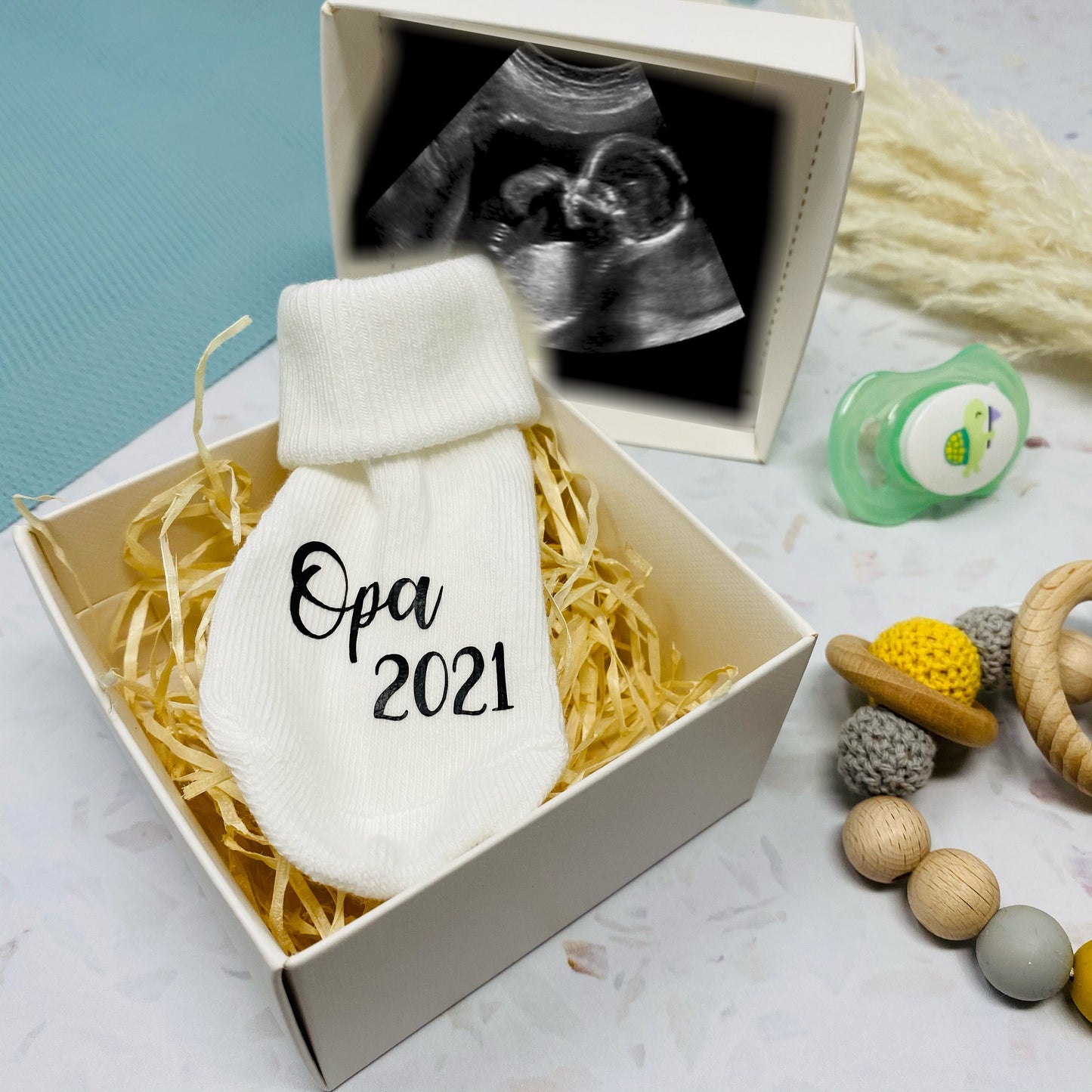 Schwangerschaft verkünden - Babysocke bedruckt - mit oder ohne Geschenkbox - Du wirst Oma Opa Tante Onkel 2024