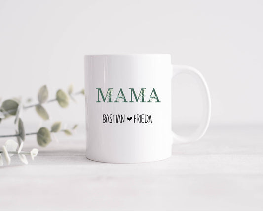 Tasse Kaffeebecher MAMA Eukalyptus- beidseitig bedruckt - personalisiert - Geschenk Muttertag Geburtstag Geburt Danke Blumen