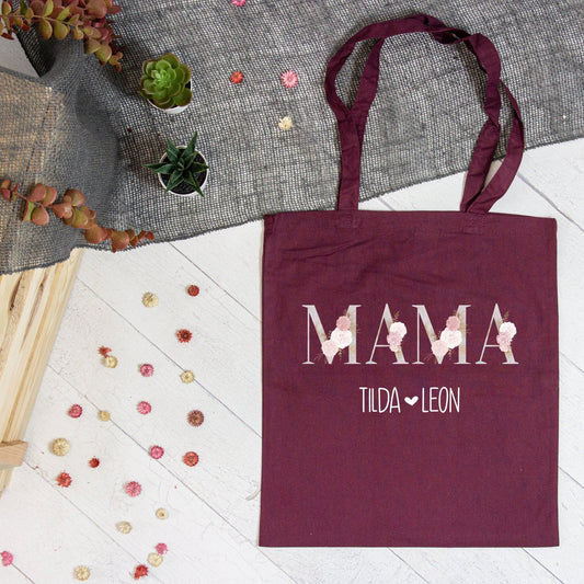 Stofftasche Baumwollbeutel MAMA - mit Namen der Kinder personalisiert - verschiedene Farben - tolles Geschenk zu Muttertag