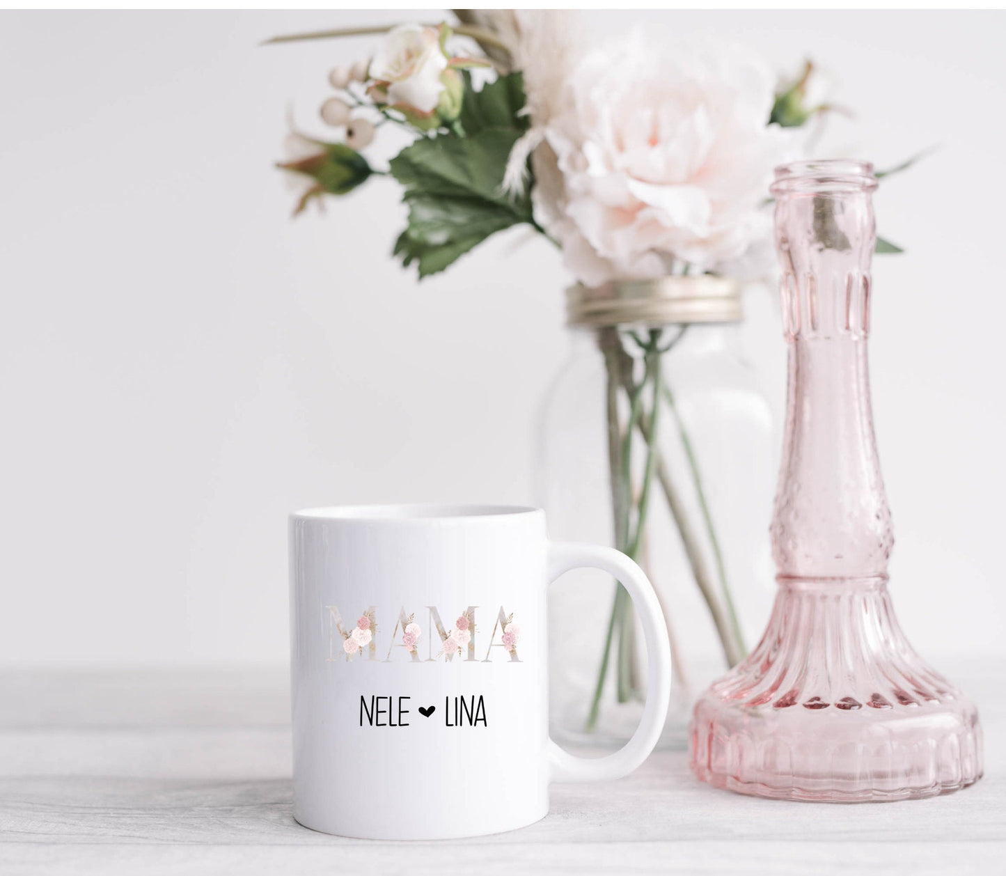 Tasse Kaffeebecher MAMA - beidseitig bedruckt - personalisiert - Geschenk Muttertag Geburtstag Geburt Danke Blumen