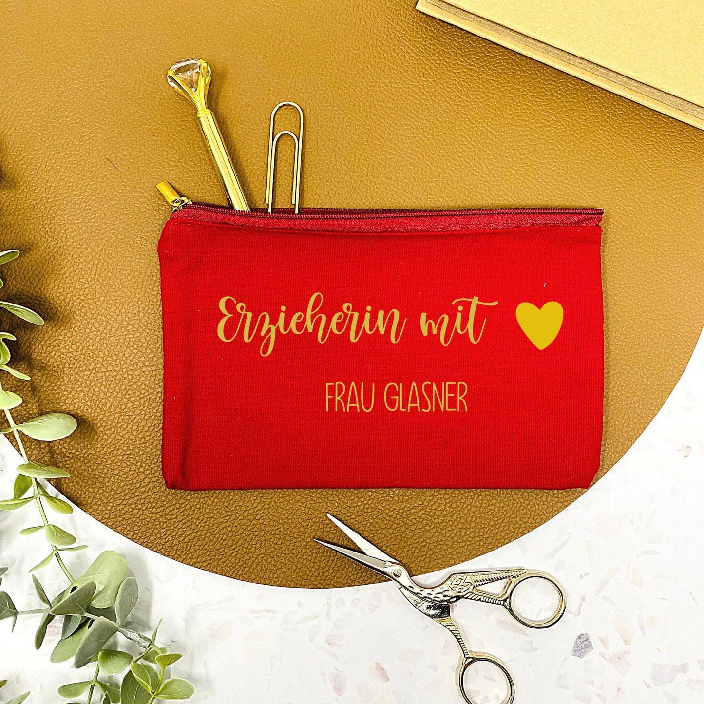 Federmäppchen Lehrerin mit Herz - personalisiert - 5 Farben -Stiftemäppchen Federtasche  als Abschiedsgeschenk Lehrer
