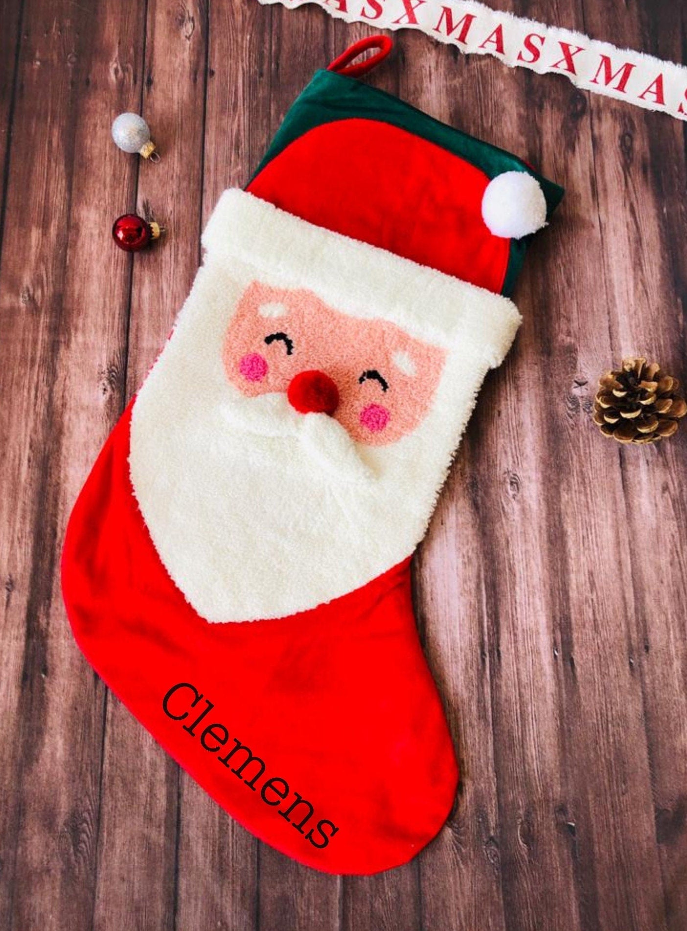 Nikolausstrumpf Nikolausstiefel Socke Plüsch groß  für Kinder und Erwachsene - zum Hängen - personalisiert mit Namen - Design Santa