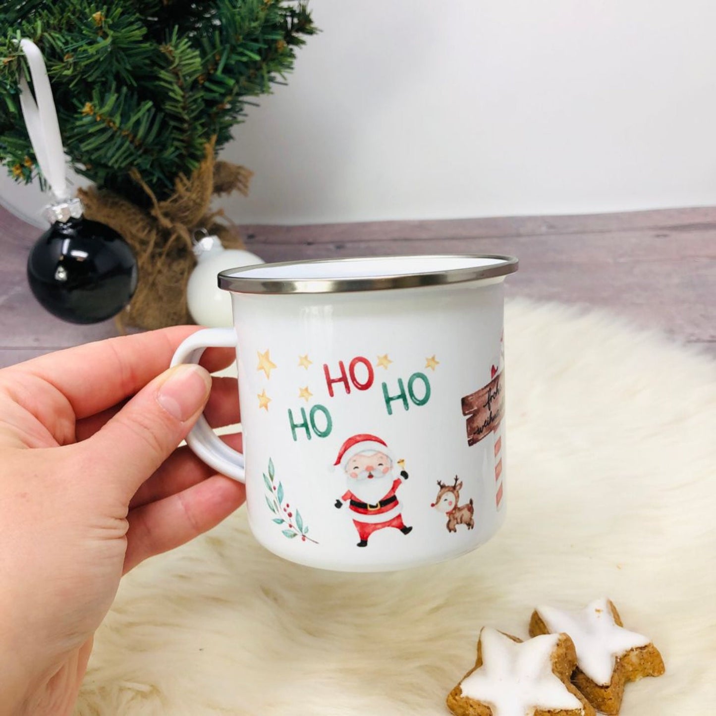 Weihnachten Kinderbecher mit Namen - Tasse Emailletasse Kindertasse Becher personalisiert