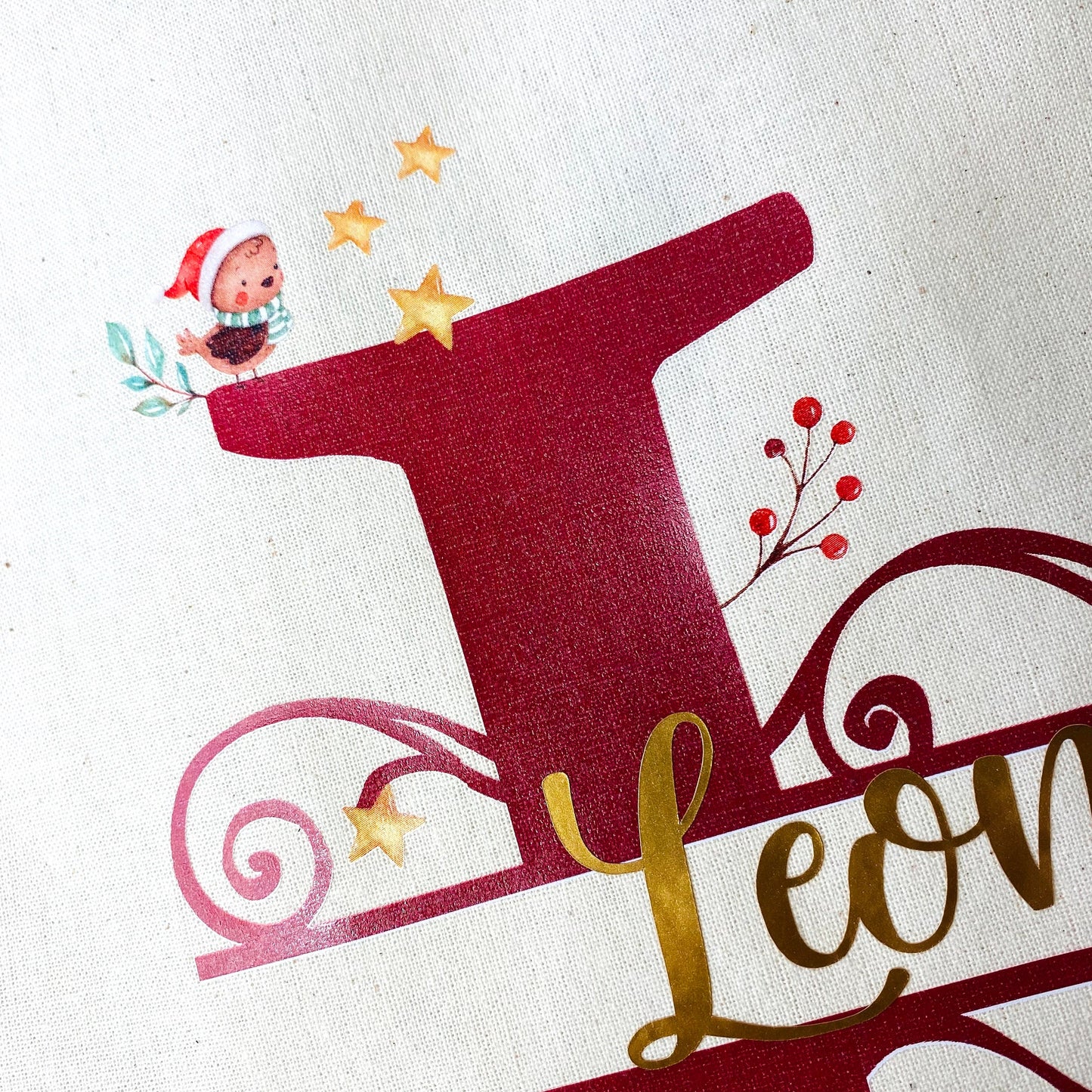 Geschenkbeutel Weihnachten Nikolaus personalisiert - weihnachtliches Initial und Name