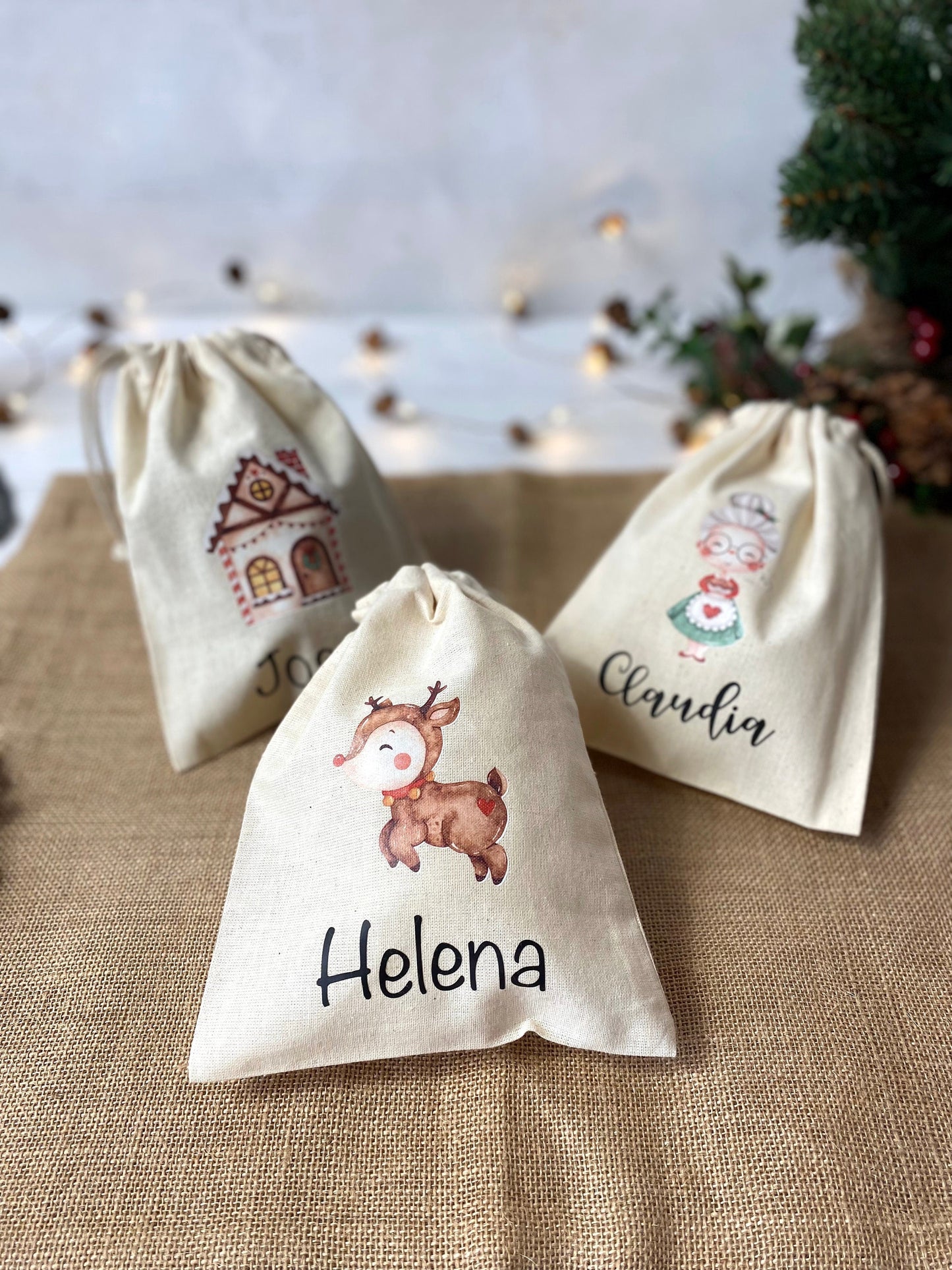 personalisierter Beutel für Weihnachten - ideal als kleine Geschenkverpackung, für Süßigkeiten oder Geld - verschiedene Designs mit Namen