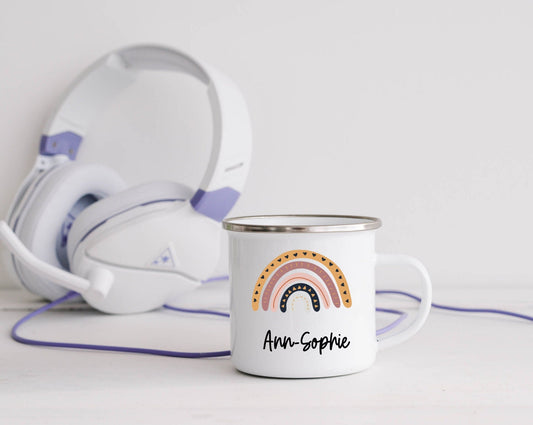 Kinderbecher mit Namen - Tasse Emailletasse Kindertasse Becher personalisiert - Regenbogen mit Namen