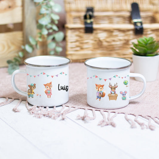 Kinderbecher mit Namen - Tasse Emailletasse Kindertasse Becher personalisiert - Design Forest School