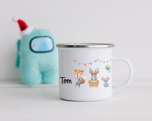 Kinderbecher mit Namen - Tasse Emailletasse Kindertasse Becher personalisiert - Design Forest School