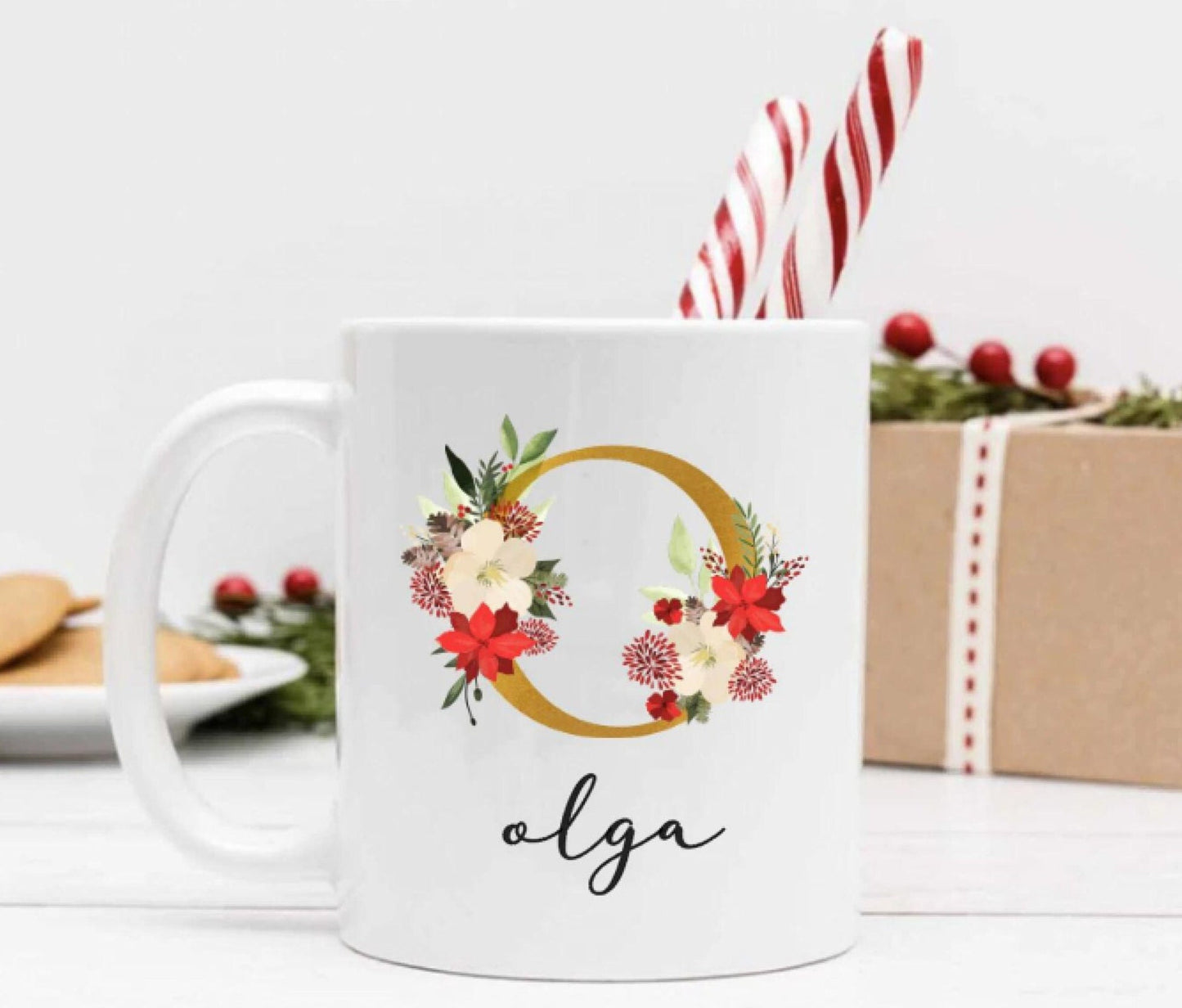 Keramik Tasse Weihnachten - personalisiert mit Initial und Namen - Design Klassisch