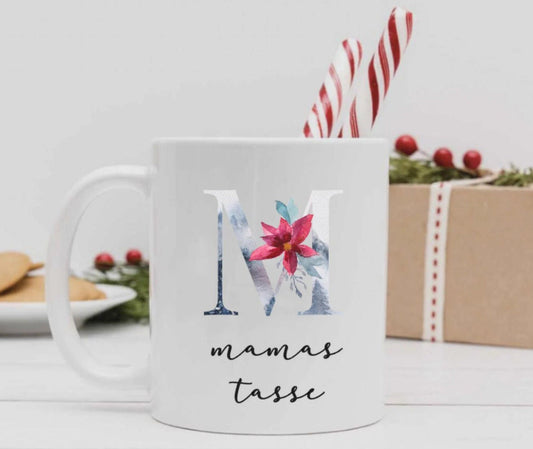 Keramik Tasse Weihnachten - personalisiert mit Initial und Namen - Design Wald