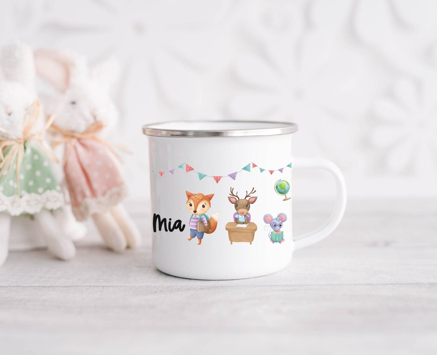 Kinderbecher mit Namen - Tasse Emailletasse Kindertasse Becher personalisiert - Design Forest School