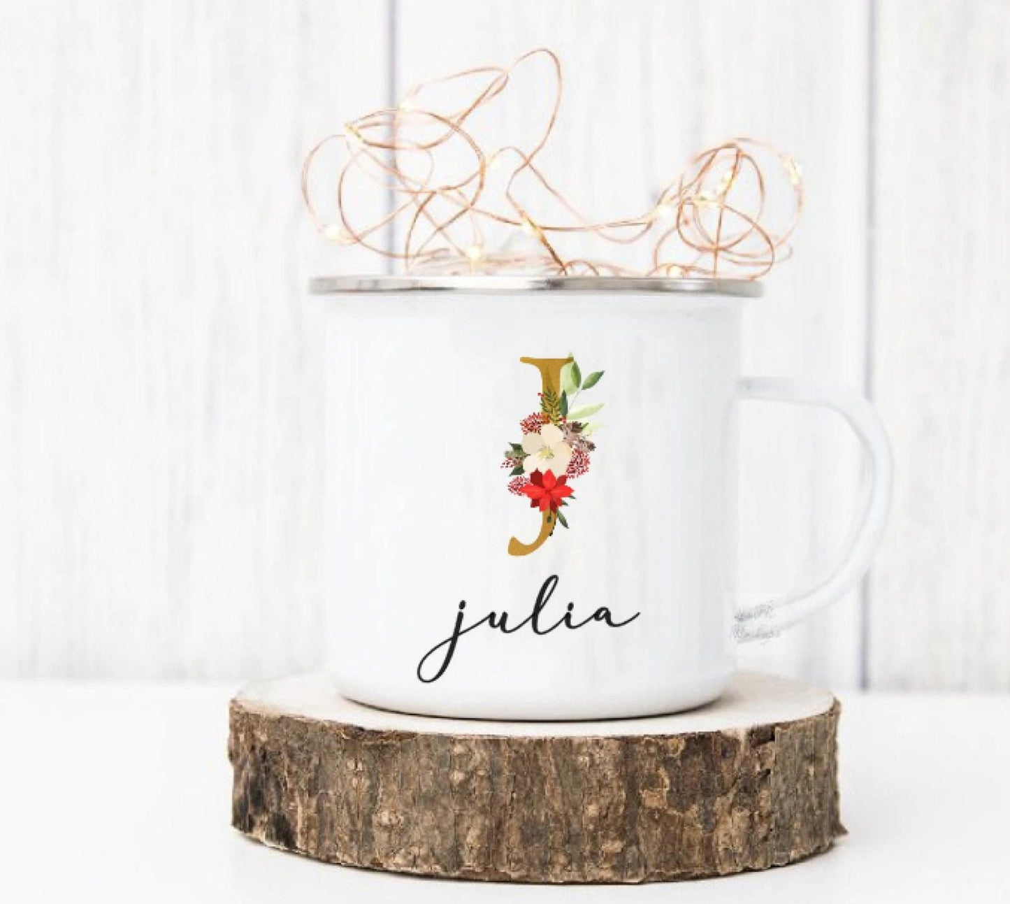 Emaille Tasse - personalisiert mit Name - Design Klassisch