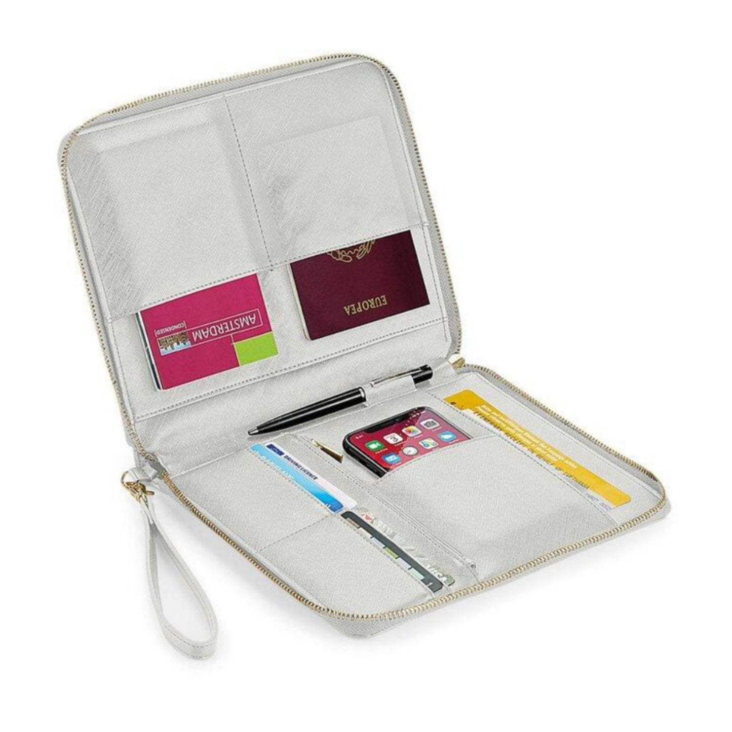 Familienorganizer personalisiert - für Unterlagen für die Reise, Impfpässe, U-Hefte, Karten und vieles mehr - grau -  Design Travel Addict