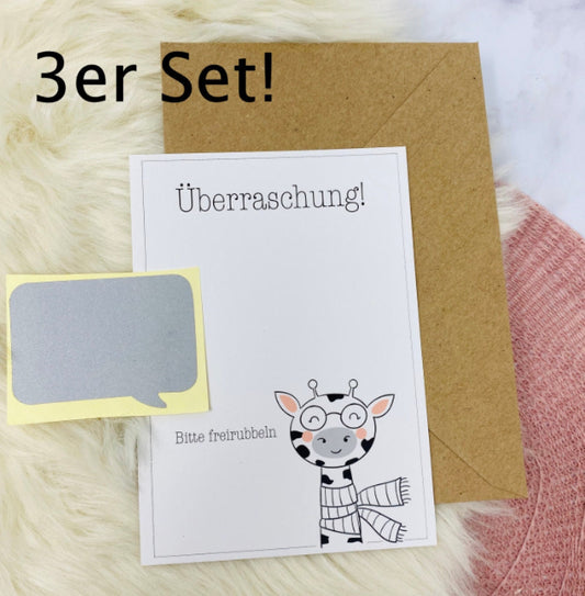 Rubbelkarte zum selbst beschriften - 3er Set - mit Umschlag und Sticker - Giraffe - Patentante Schwangerschaft Geburtstag