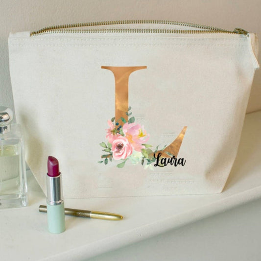 Kosmetikbeutel personalisiert mit Initial und Wunschwort - Geschenk beste Freundin Schwester Mama - verschiedene Farben - Blush