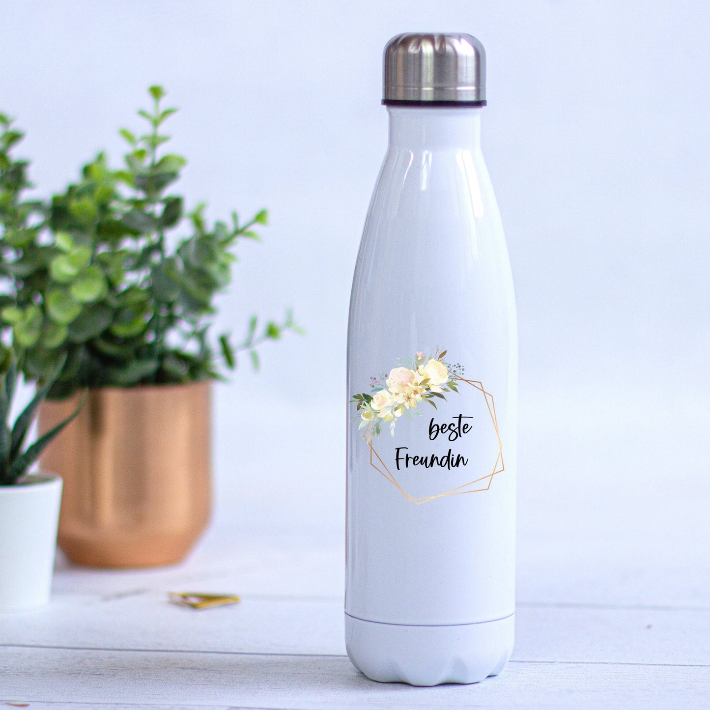 Thermoskanne Trinkflasche Edelstahl personalisiert - Design VANILLA - tolle Geschenkidee für die Kollegin, Muttertag, Geburtstag,  T1