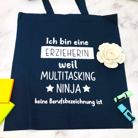 Baumwolltasche Stofftasche für die Erzieherin - dunkelblau - Dankeschön - Abschiedsgeschenk Kita
