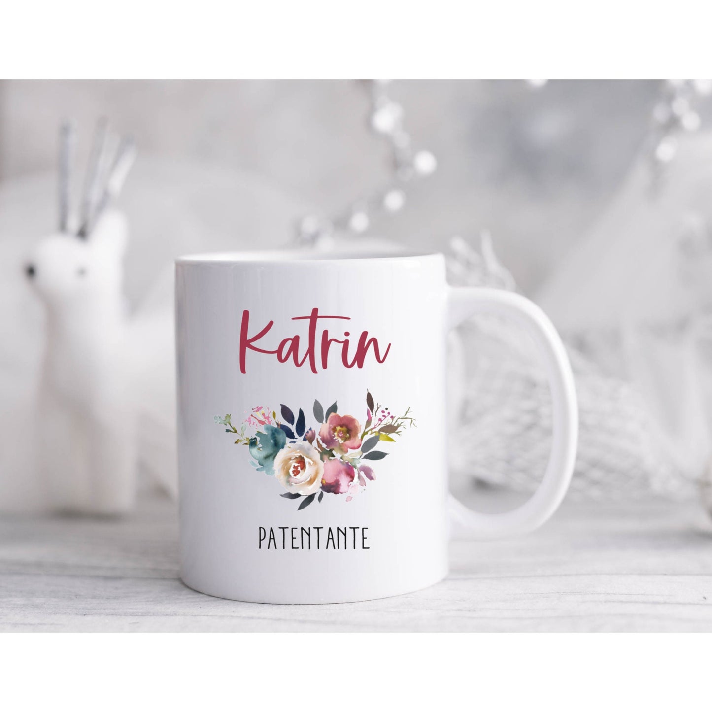 Tasse Hebamme mit Blumenbouquet - personalisiert - Geschenk Dankeschön für die Hebamme, Erzieherin Lehrerin - Kaffeetasse mit Namen