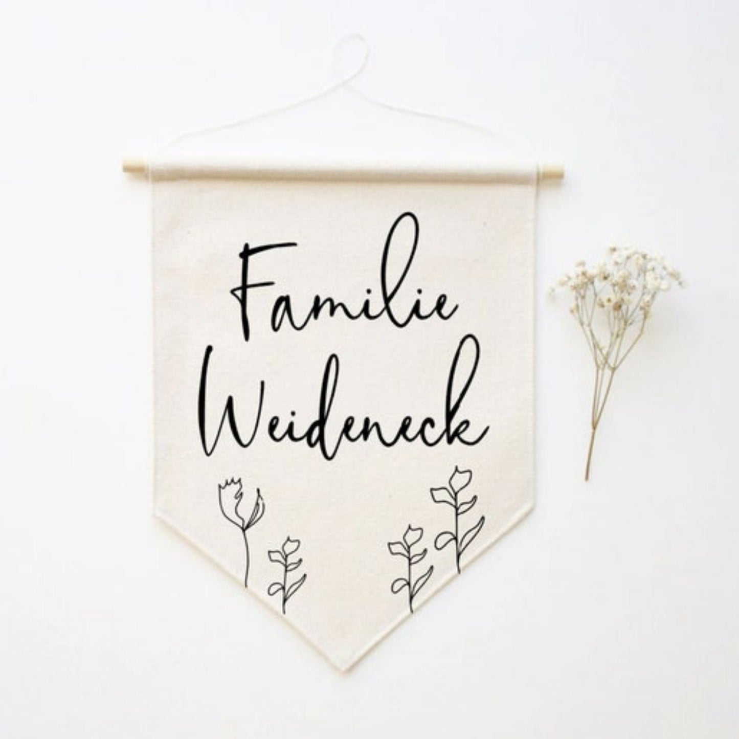 Wanddeko Wimpel als Türkranz Alternative - personalisiert - Design: Floral