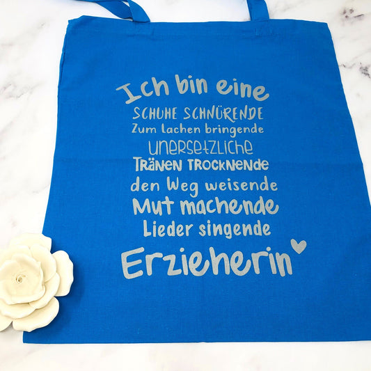 Baumwolltasche Stofftasche für die Erzieherin - blau - Dankeschön - Abschiedsgeschenk Kita