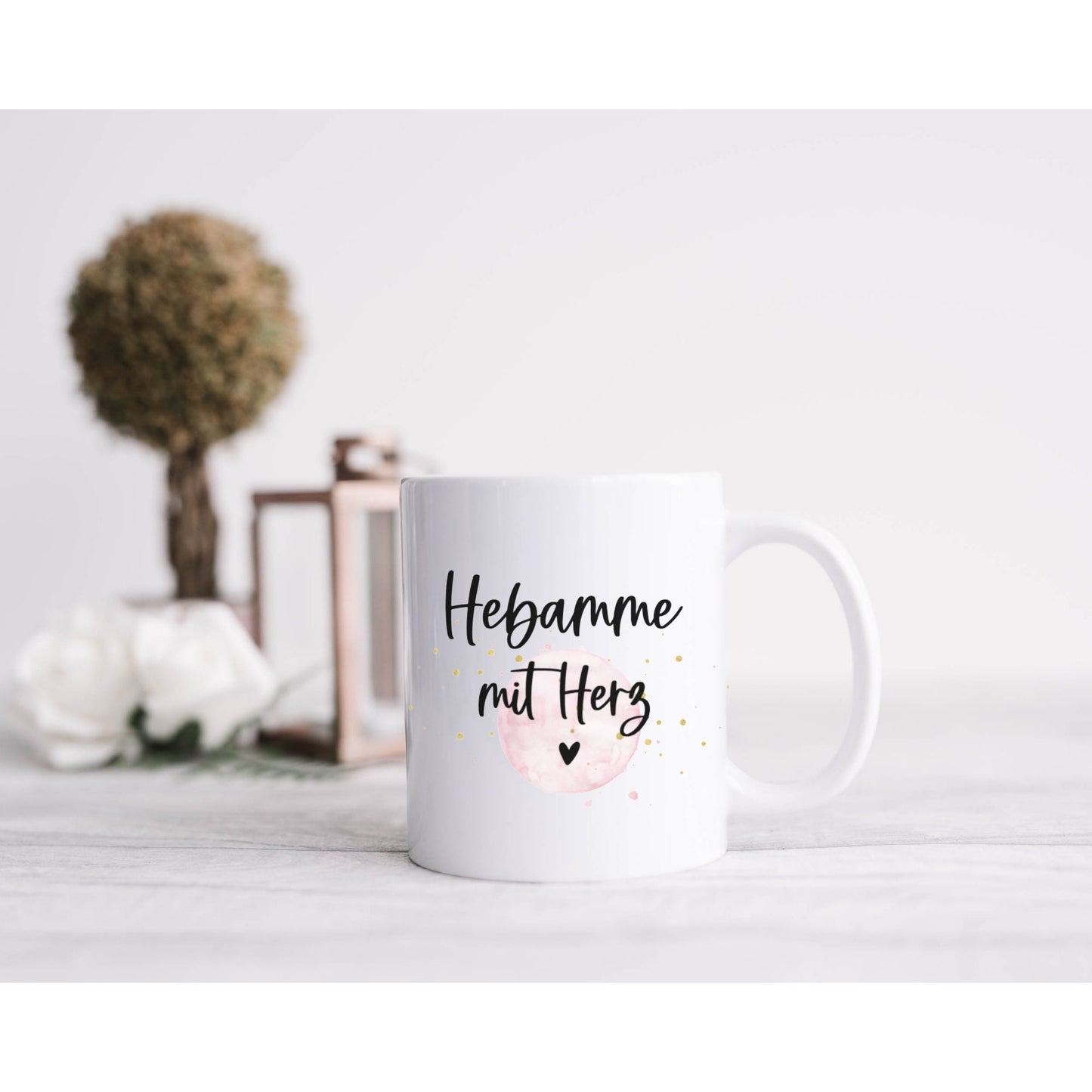 Tasse Hebamme mit Herz rosa - personalisiert - Geschenk Dankeschön für die Hebamme - Kaffeetasse mit Namen