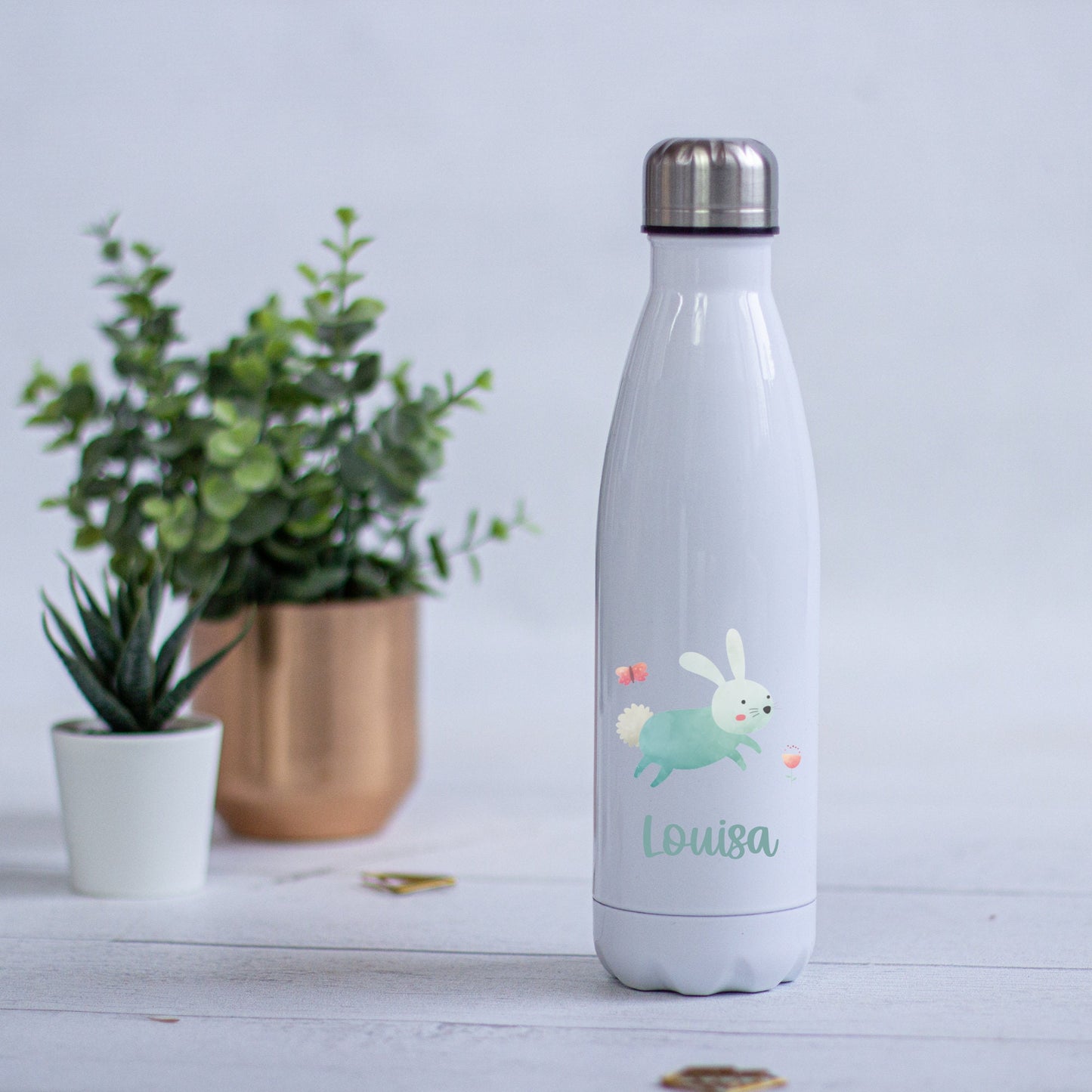 Trinkflasche Thermosflasche Edelstahl personalisiert mit Namen und Waldtieren - toll für Schule, Kindergarten und Freizeit - T1