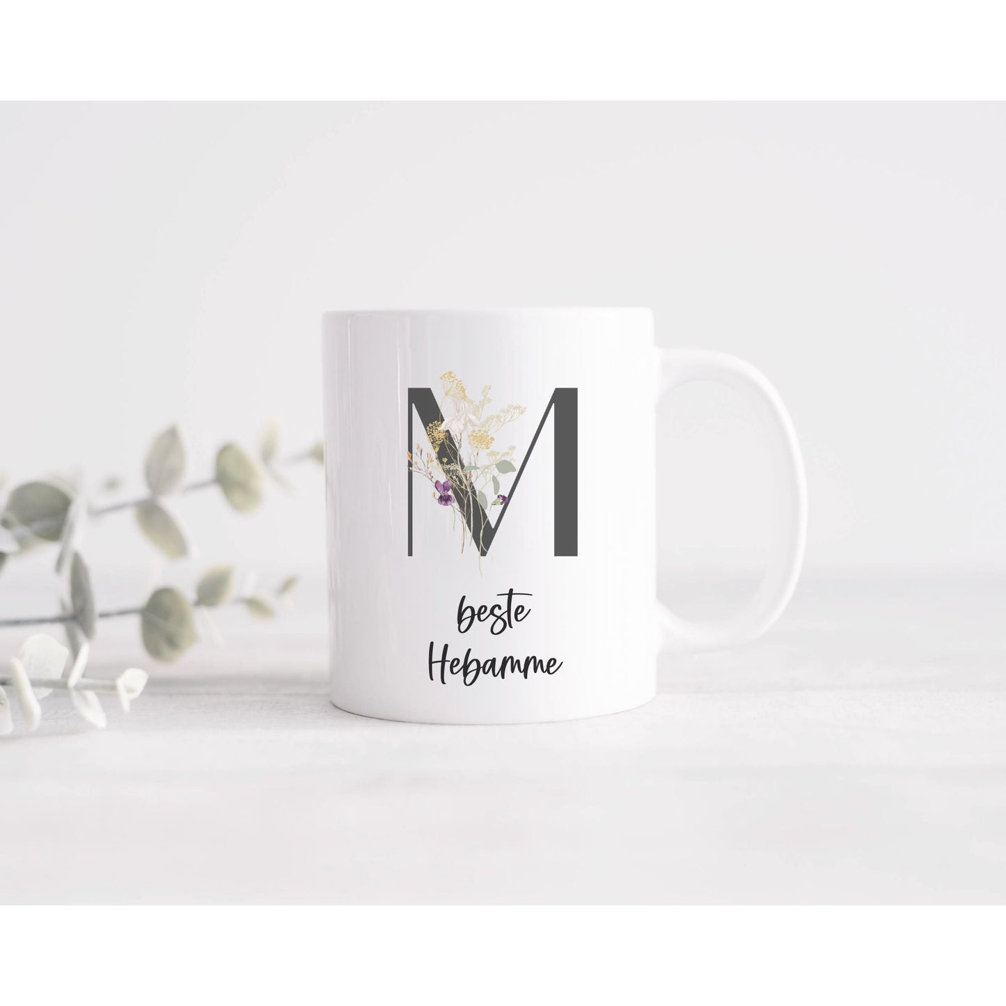 Geschenk Hebamme, Kaffeebecher Wildblumen - beidseitig bedruckt - personalisiert - Dankeschön, Geburtstag Geburt beste Hebamme Wild Flowers